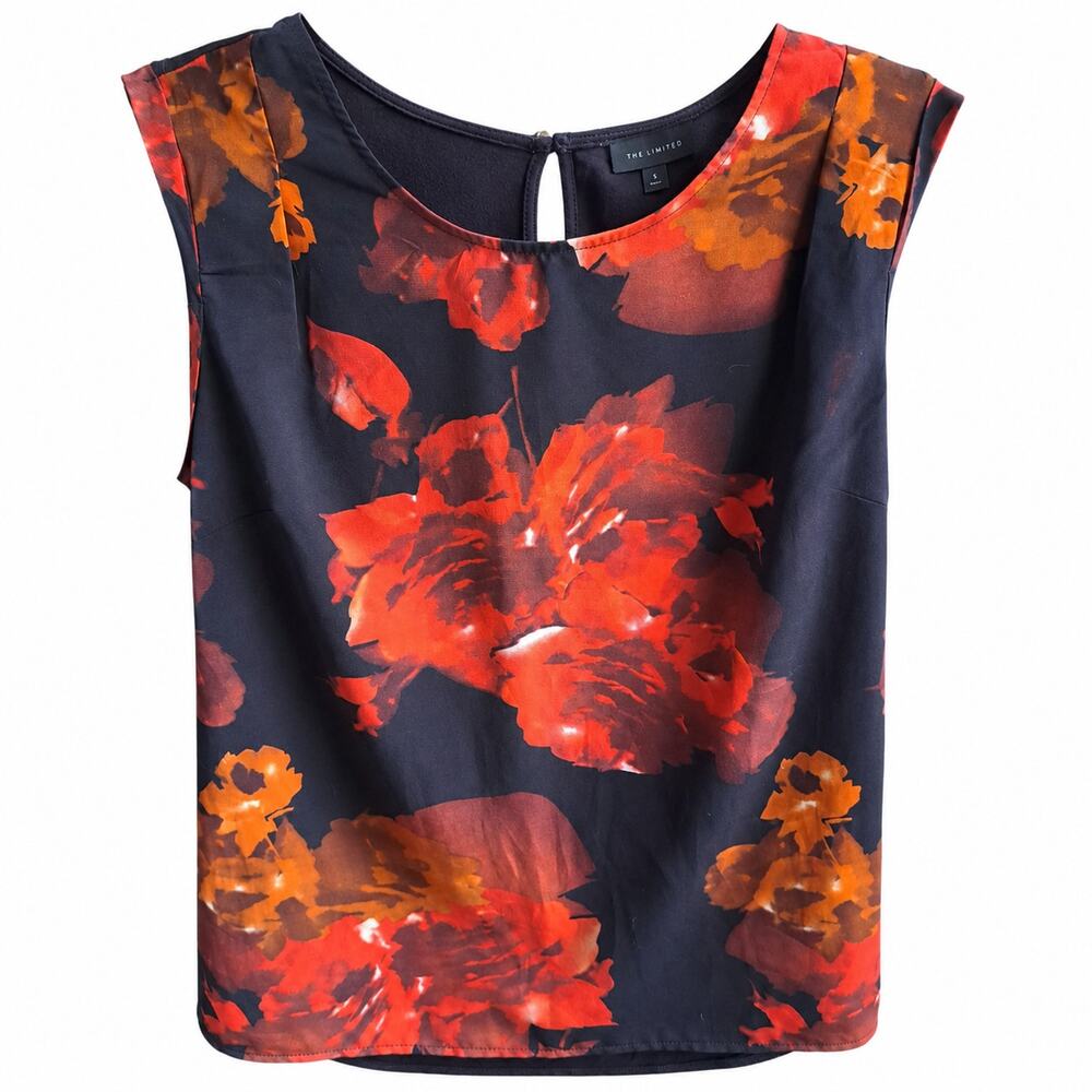The Limited Women’s S Floral Mixed Media Blouse Cap Sleeve Keyhole Back